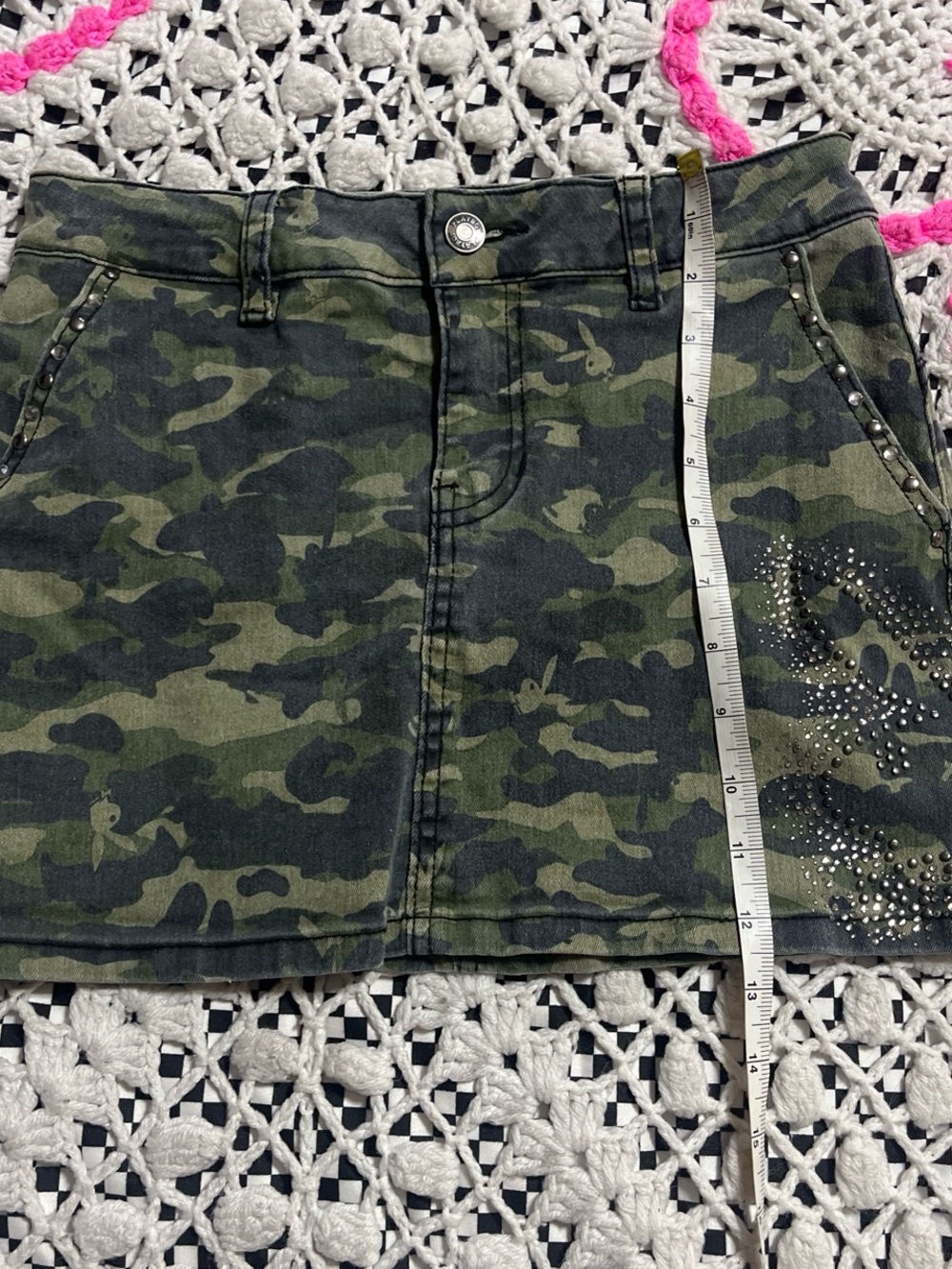 Y2k Women's Camouflage Playboy  Skirt with Studs And Rhinestone Details - Picture 7 of 8
